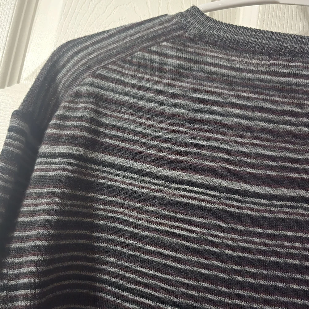Extra Fine Merino Wool Striped V-Neck Sweater by Brunella Gori, Tailored Fit.